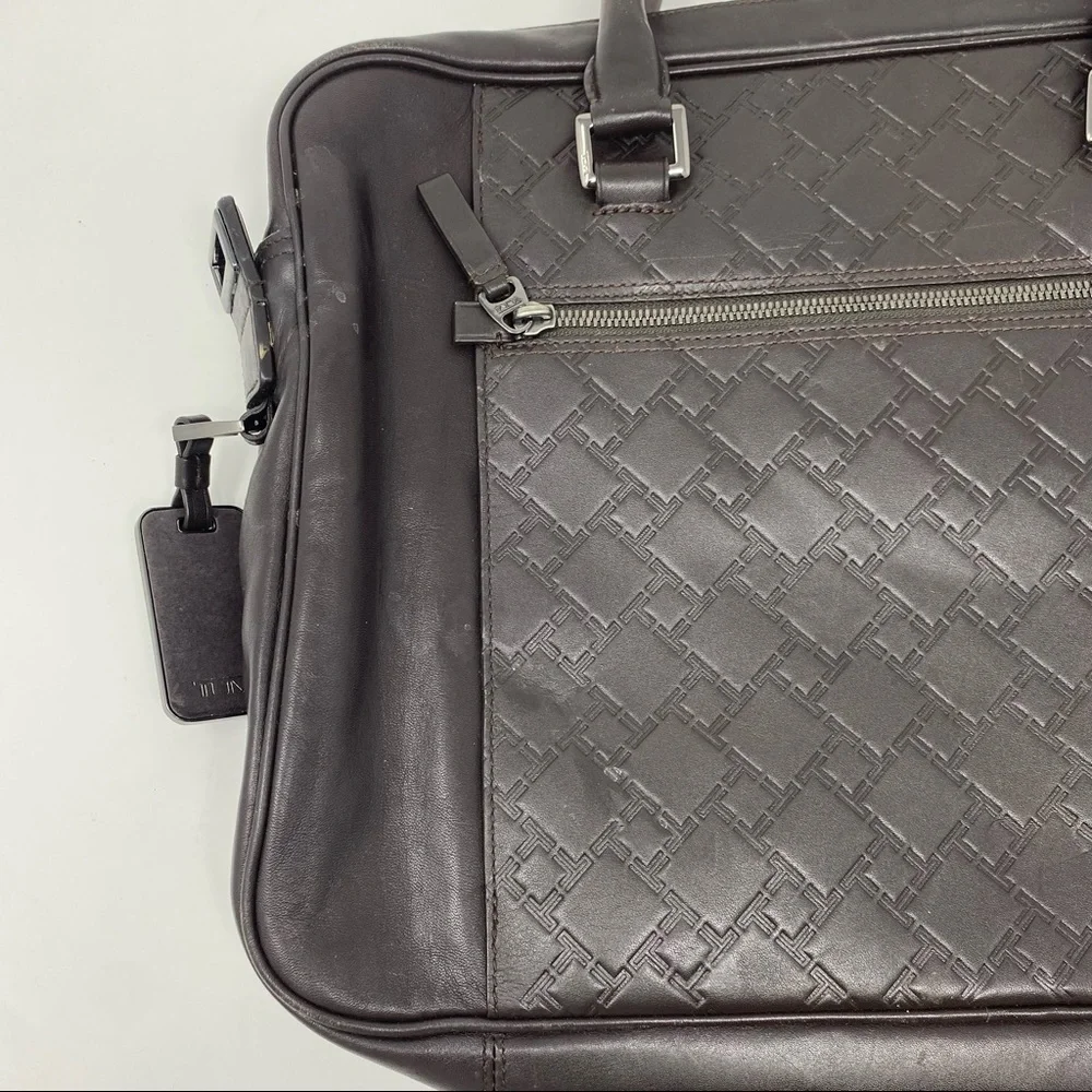 Tumi Ticon Brown Leather Brief Top Zip Bag Case